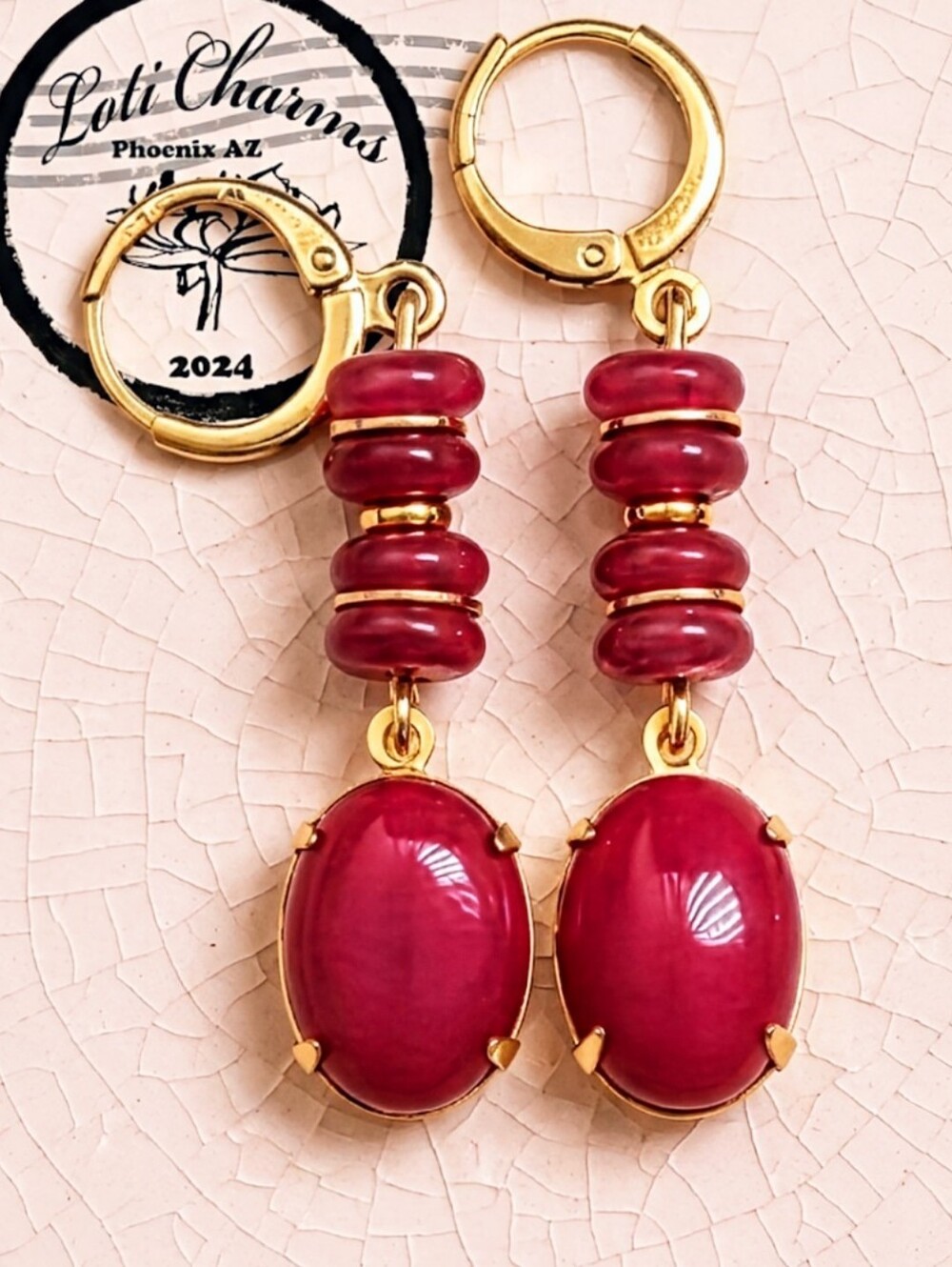 Fuchsia Hot Pink Jade In Drop Down 18K Gold Plated Earrings